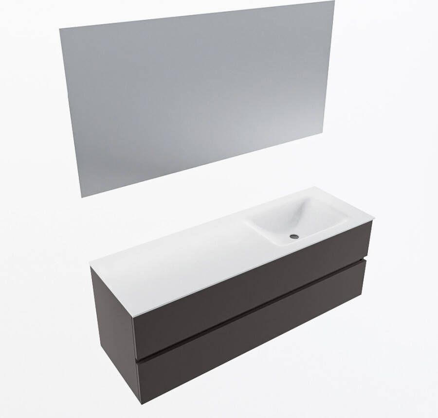 Mondiaz VICA 140cm badmeubel onderkast Dark Grey 2 lades. Wastafel CLOUD rechts zonder kraangat kleur Talc.