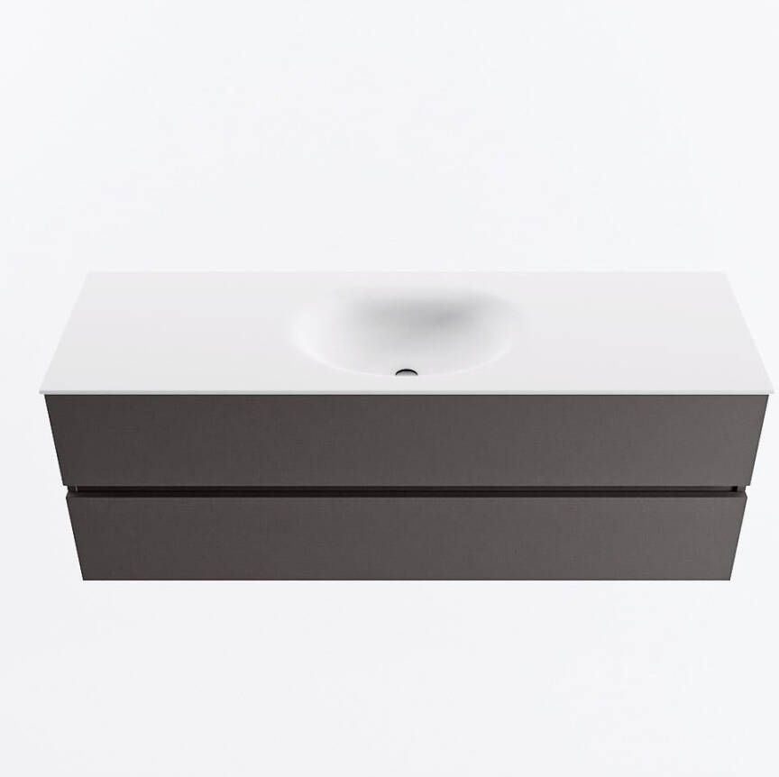 Mondiaz VICA 140cm badmeubel onderkast Dark Grey 2 lades. Wastafel MOON midden 1 kraangat kleur Talc.