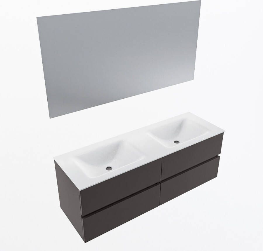 Mondiaz VICA 140cm badmeubel onderkast Dark Grey 4 lades. Wastafel CLOUD dubbel 2 kraangaten kleur Talc.