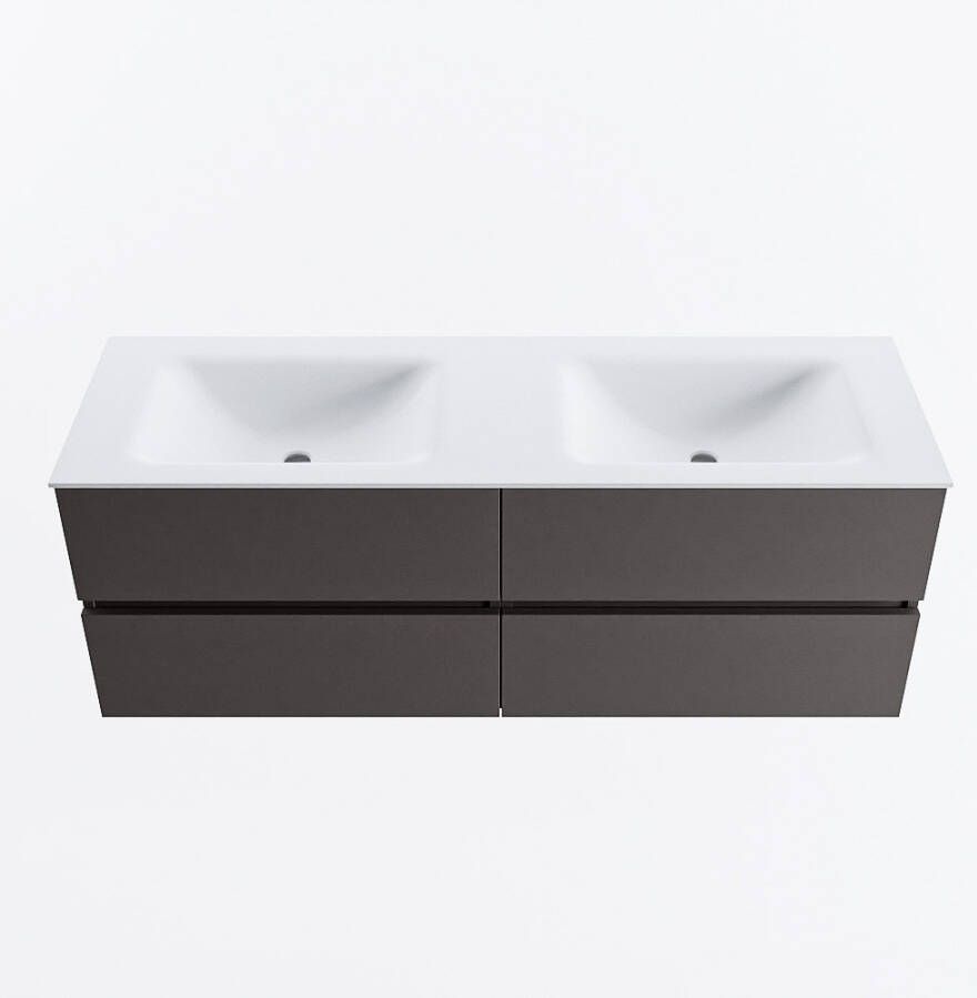 Mondiaz VICA 140cm badmeubel onderkast Dark Grey 4 lades. Wastafel CLOUD dubbel zonder kraangat kleur Talc.