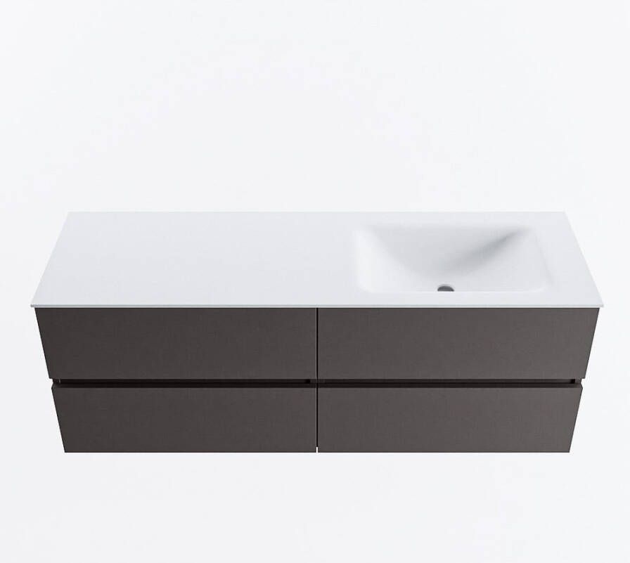 Mondiaz VICA 140cm badmeubel onderkast Dark Grey 4 lades. Wastafel CLOUD rechts 1 kraangat kleur Talc.