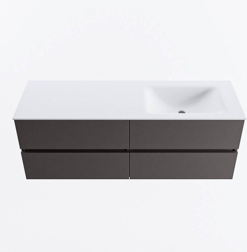 Mondiaz VICA 140cm badmeubel onderkast Dark Grey 4 lades. Wastafel CLOUD rechts zonder kraangat kleur Talc.