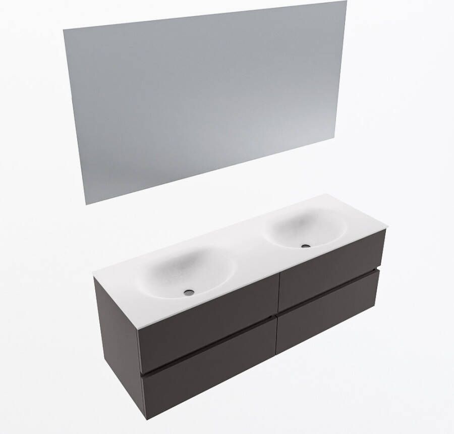 Mondiaz VICA 140cm badmeubel onderkast Dark Grey 4 lades. Wastafel MOON dubbel 2 kraangaten kleur Talc.