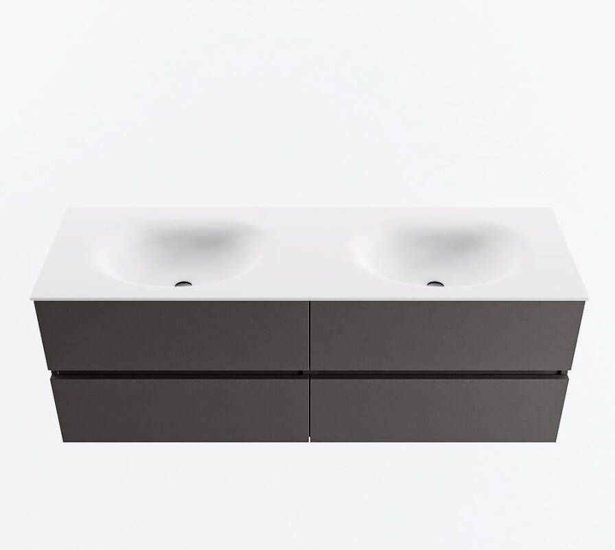 Mondiaz VICA 140cm badmeubel onderkast Dark Grey 4 lades. Wastafel MOON dubbel zonder kraangat kleur Talc.