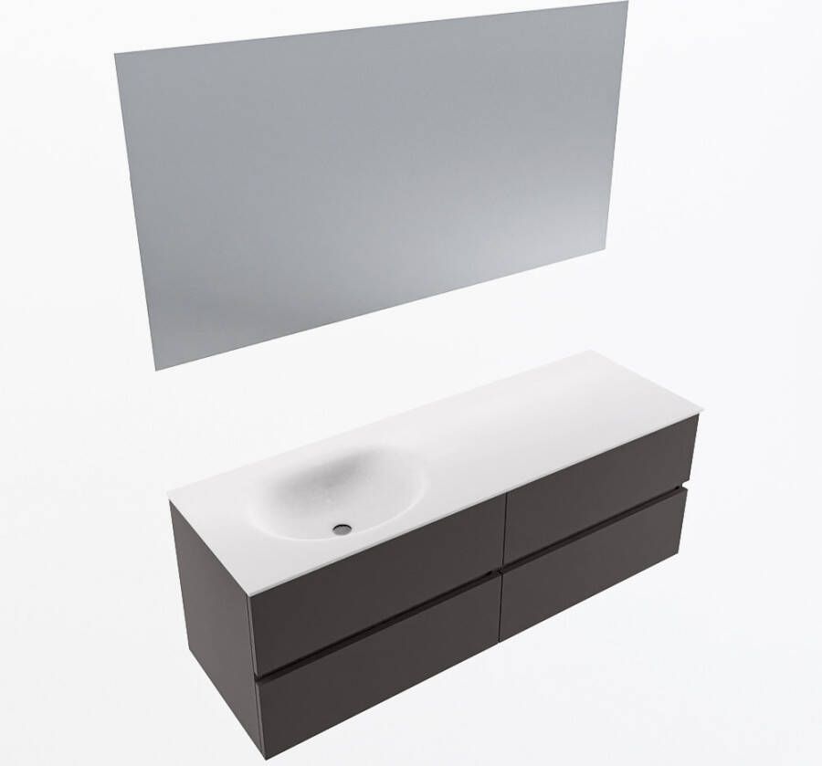 Mondiaz VICA 140cm badmeubel onderkast Dark Grey 4 lades. Wastafel MOON links zonder kraangat kleur Talc.