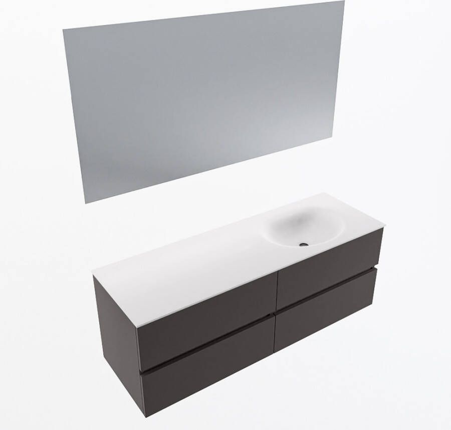 Mondiaz VICA 140cm badmeubel onderkast Dark Grey 4 lades. Wastafel MOON rechts 1 kraangat kleur Talc.