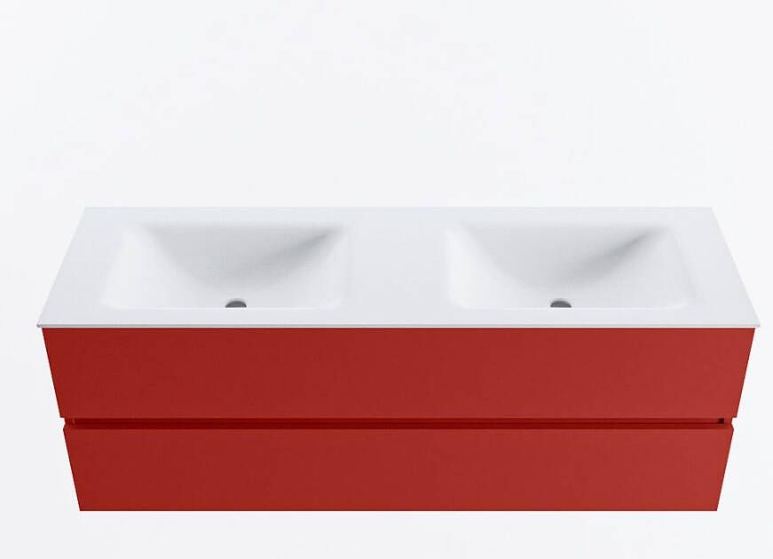 Mondiaz VICA 140cm badmeubel onderkast Fire 2 lades. Wastafel CLOUD dubbel 2 kraangaten kleur Talc.