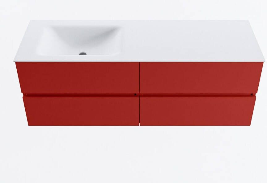 Mondiaz VICA 140cm badmeubel onderkast Fire 4 lades. Wastafel CLOUD links 1 kraangat kleur Talc.