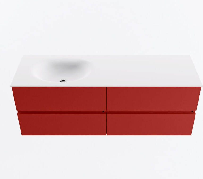 Mondiaz VICA 140cm badmeubel onderkast Fire 4 lades. Wastafel MOON links 1 kraangat kleur Talc.