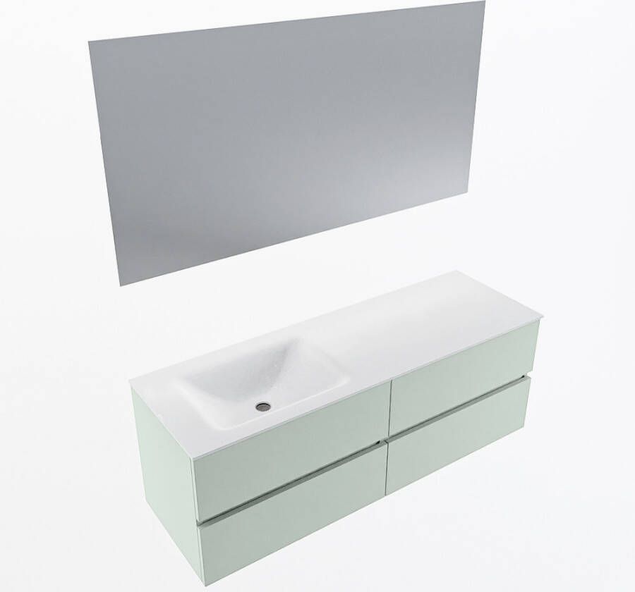 Mondiaz VICA 140cm badmeubel onderkast Greey 4 lades. Wastafel CLOUD links zonder kraangat kleur Talc.
