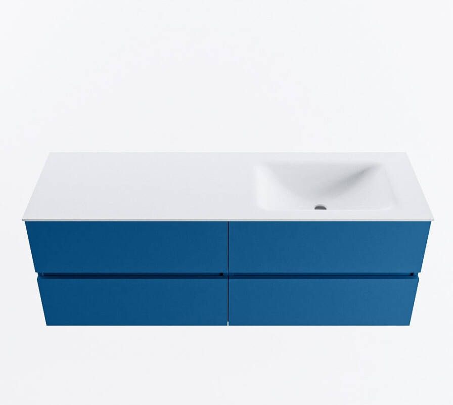 Mondiaz VICA 140cm badmeubel onderkast Jeans 4 lades. Wastafel CLOUD rechts 1 kraangat kleur Talc.