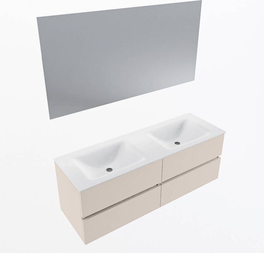 Mondiaz VICA 140cm badmeubel onderkast Linen 4 lades. Wastafel CLOUD dubbel zonder kraangat kleur Talc.