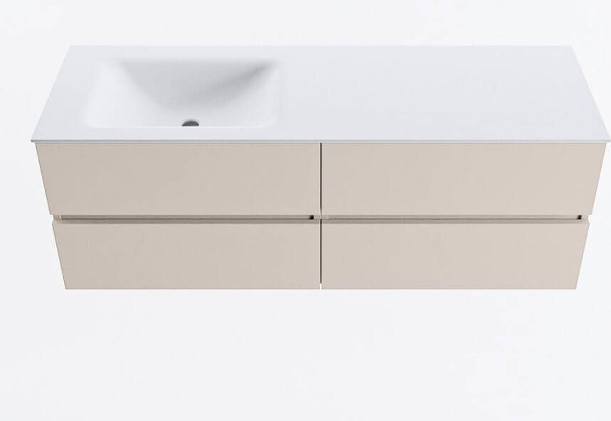 Mondiaz VICA 140cm badmeubel onderkast Linen 4 lades. Wastafel CLOUD links zonder kraangat kleur Talc.