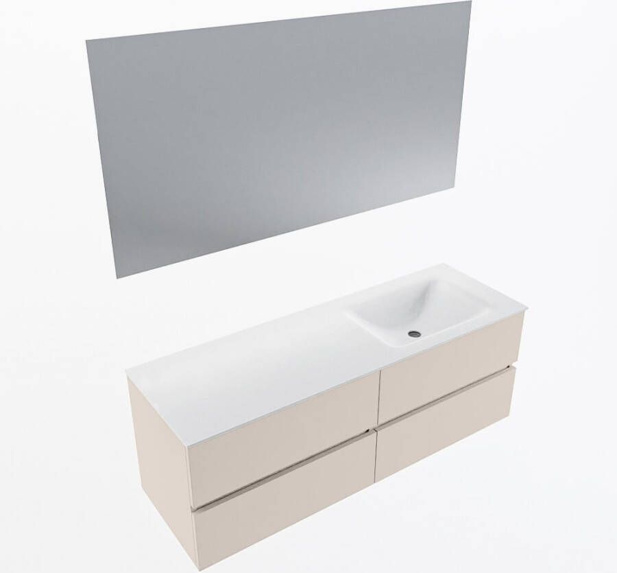 Mondiaz VICA 140cm badmeubel onderkast Linen 4 lades. Wastafel CLOUD rechts zonder kraangat kleur Talc.