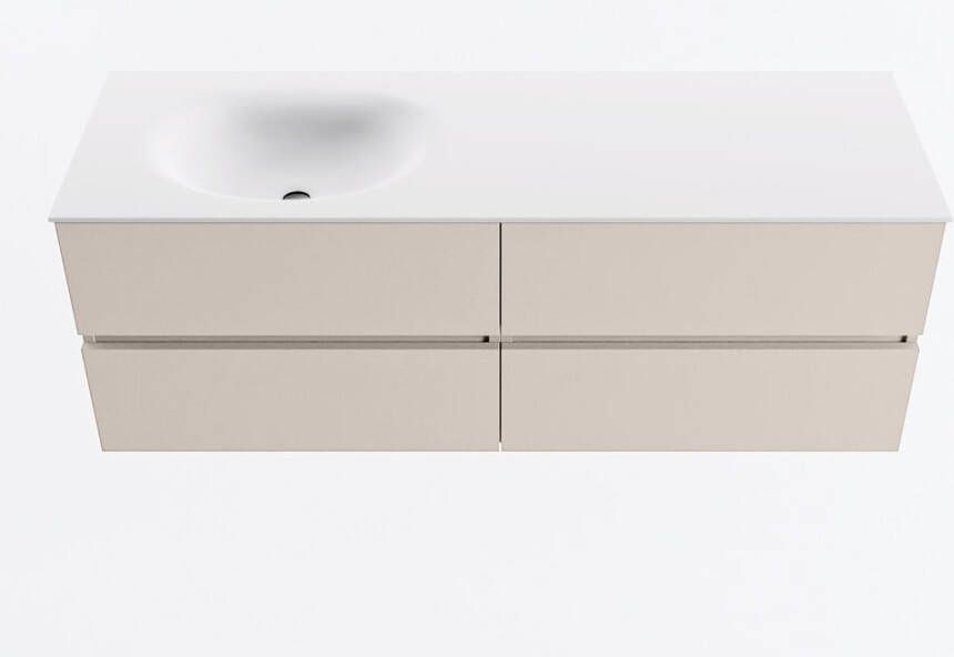 Mondiaz VICA 140cm badmeubel onderkast Linen 4 lades. Wastafel MOON links zonder kraangat kleur Talc.