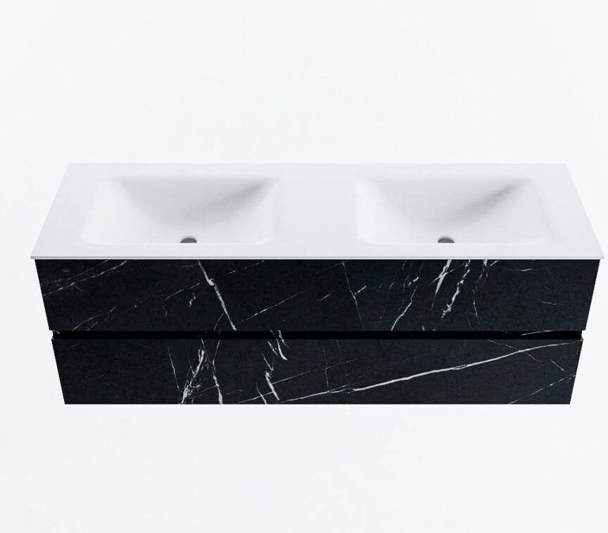 Mondiaz VICA 140cm badmeubel onderkast Marquina 2 lades. Wastafel CLOUD dubbel 2 kraangaten kleur Talc.