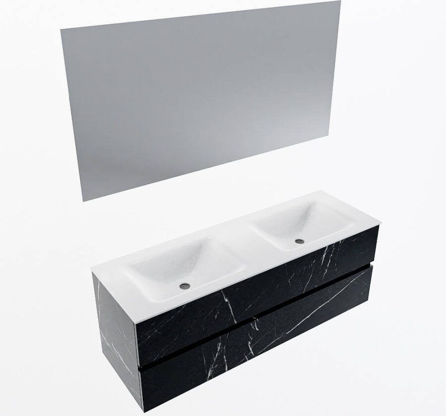 Mondiaz VICA 140cm badmeubel onderkast Marquina 2 lades. Wastafel CLOUD dubbel zonder kraangat kleur Talc.
