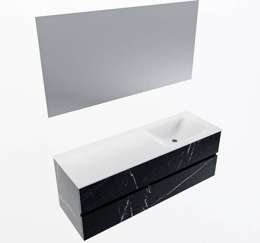 Mondiaz VICA 140cm badmeubel onderkast Marquina 2 lades. Wastafel CLOUD rechts zonder kraangat kleur Talc.