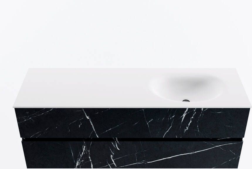 Mondiaz VICA 140cm badmeubel onderkast Marquina 2 lades. Wastafel MOON rechts 1 kraangat kleur Talc.