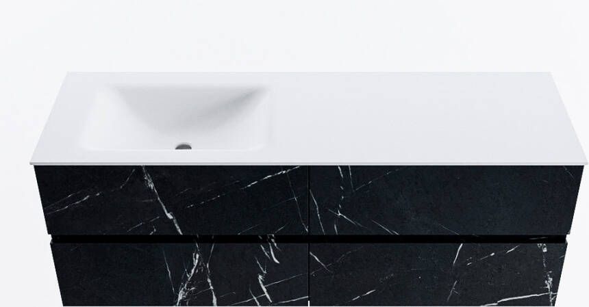 Mondiaz VICA 140cm badmeubel onderkast Marquina 4 lades. Wastafel CLOUD links zonder kraangat kleur Talc.