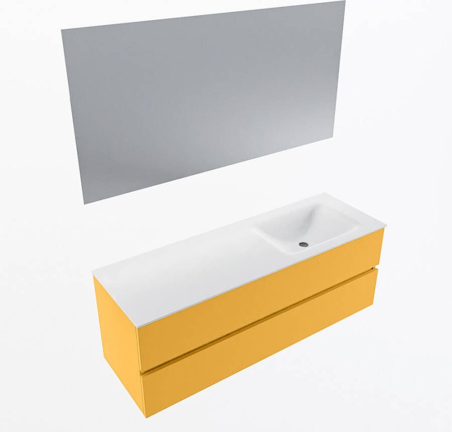 Mondiaz VICA 140cm badmeubel onderkast Ocher 2 lades. Wastafel CLOUD rechts zonder kraangat kleur Talc.