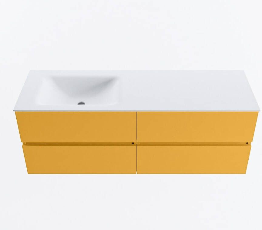 Mondiaz VICA 140cm badmeubel onderkast Ocher 4 lades. Wastafel CLOUD links zonder kraangat kleur Talc.