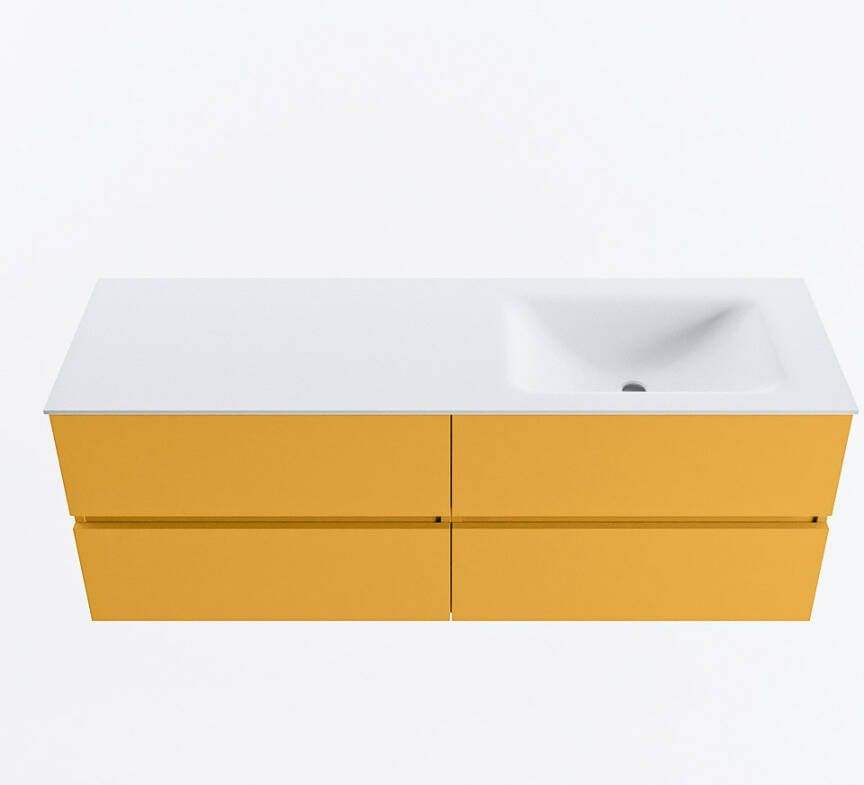 Mondiaz VICA 140cm badmeubel onderkast Ocher 4 lades. Wastafel CLOUD rechts 1 kraangat kleur Talc.