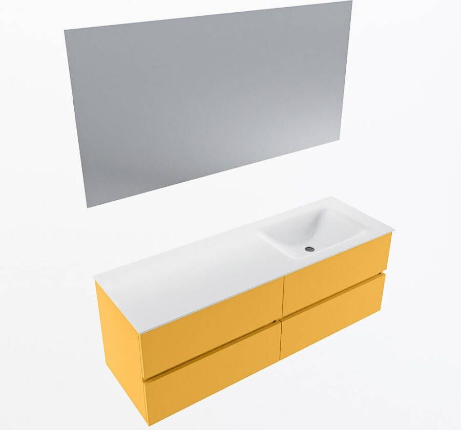 Mondiaz VICA 140cm badmeubel onderkast Ocher 4 lades. Wastafel CLOUD rechts zonder kraangat kleur Talc.