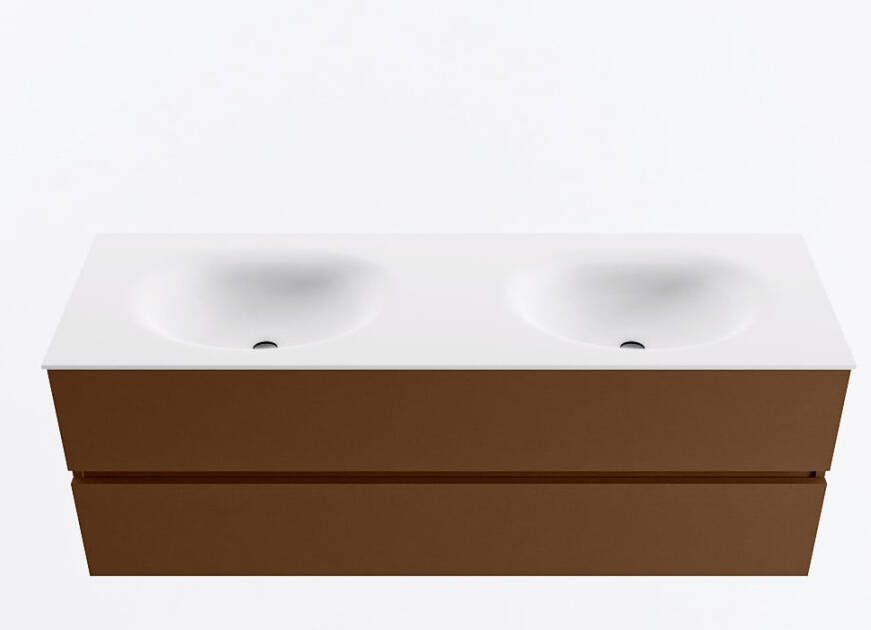 Mondiaz VICA 140cm badmeubel onderkast Rust 2 lades. Wastafel MOON dubbel 2 kraangaten kleur Talc.