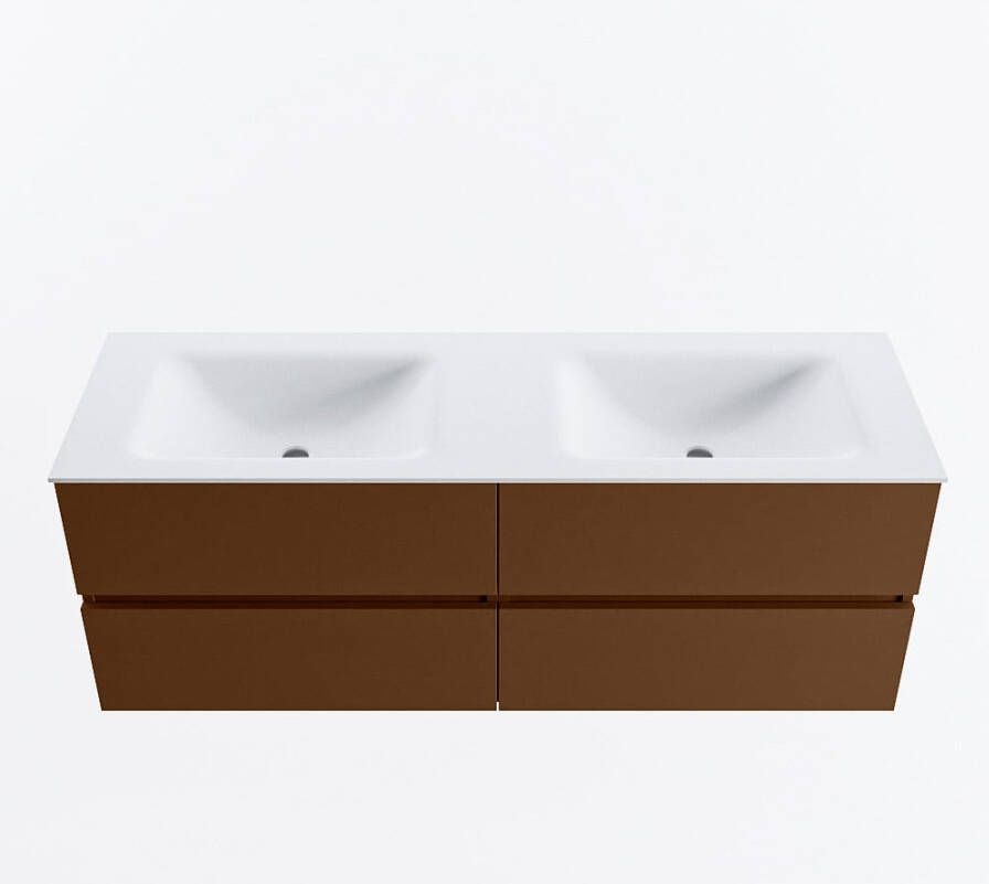 Mondiaz VICA 140cm badmeubel onderkast Rust 4 lades. Wastafel CLOUD dubbel 2 kraangaten kleur Talc.
