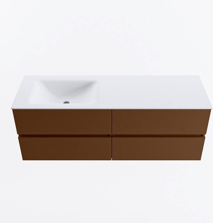 Mondiaz VICA 140cm badmeubel onderkast Rust 4 lades. Wastafel CLOUD links 1 kraangat kleur Talc.