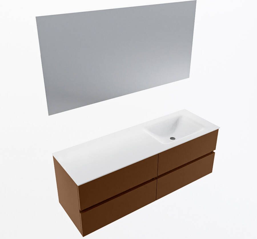 Mondiaz VICA 140cm badmeubel onderkast Rust 4 lades. Wastafel CLOUD rechts zonder kraangat kleur Talc.