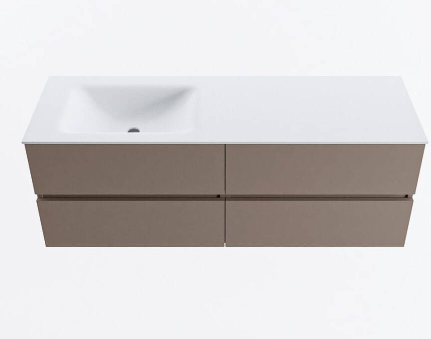 Mondiaz VICA 140cm badmeubel onderkast Smoke 4 lades. Wastafel CLOUD links 1 kraangat kleur Talc.