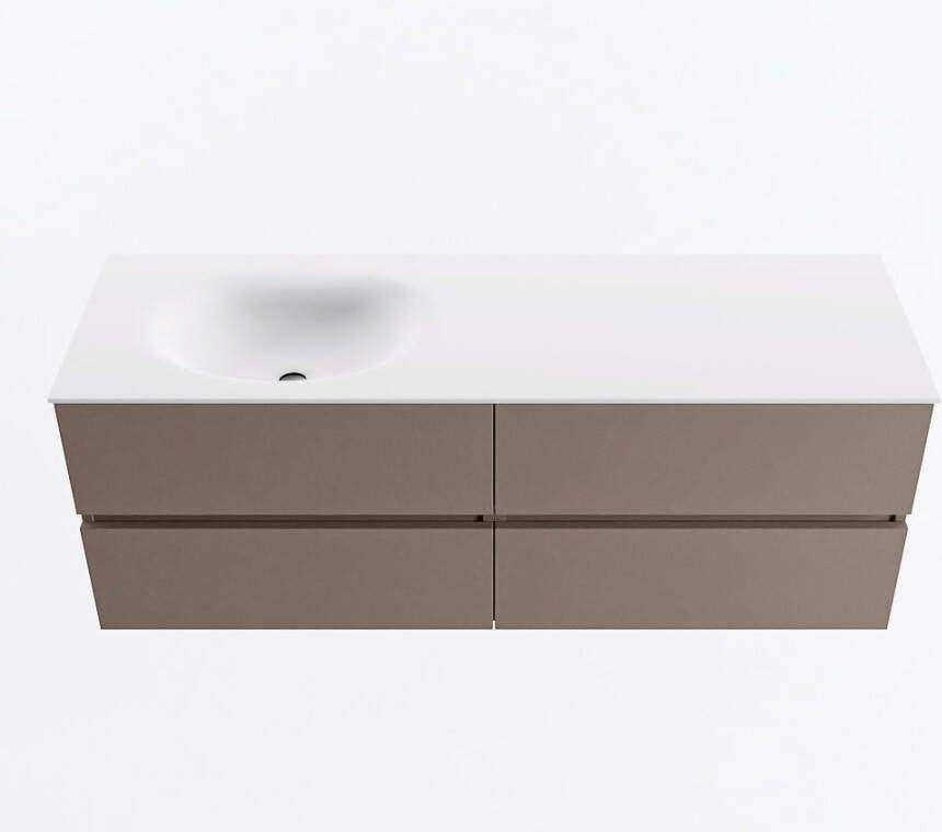 Mondiaz VICA 140cm badmeubel onderkast Smoke 4 lades. Wastafel MOON links 1 kraangat kleur Talc.