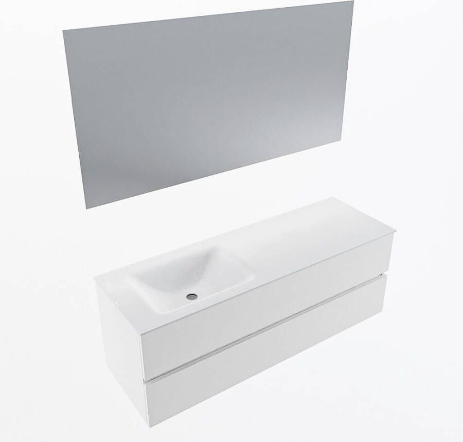 Mondiaz VICA 140cm badmeubel onderkast Talc 2 lades. Wastafel CLOUD links zonder kraangat kleur Talc.