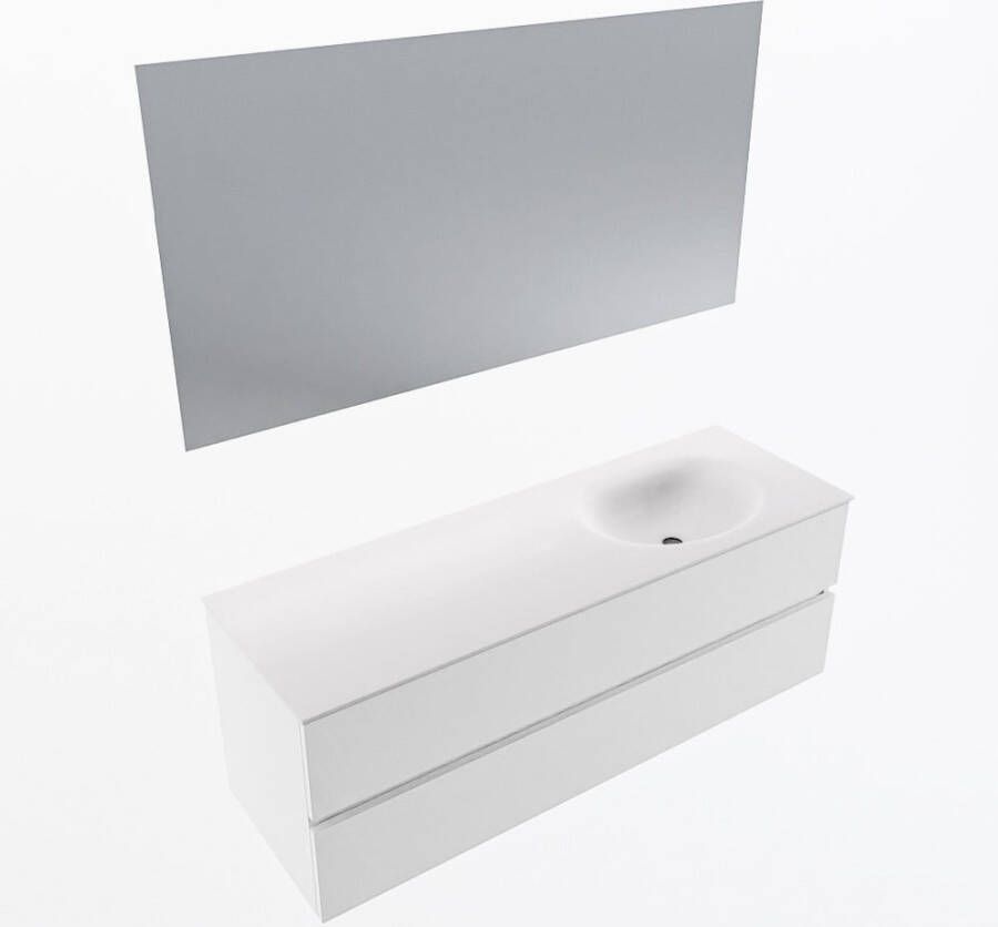 Mondiaz VICA 140cm badmeubel onderkast Talc 2 lades. Wastafel MOON rechts zonder kraangat kleur Talc.