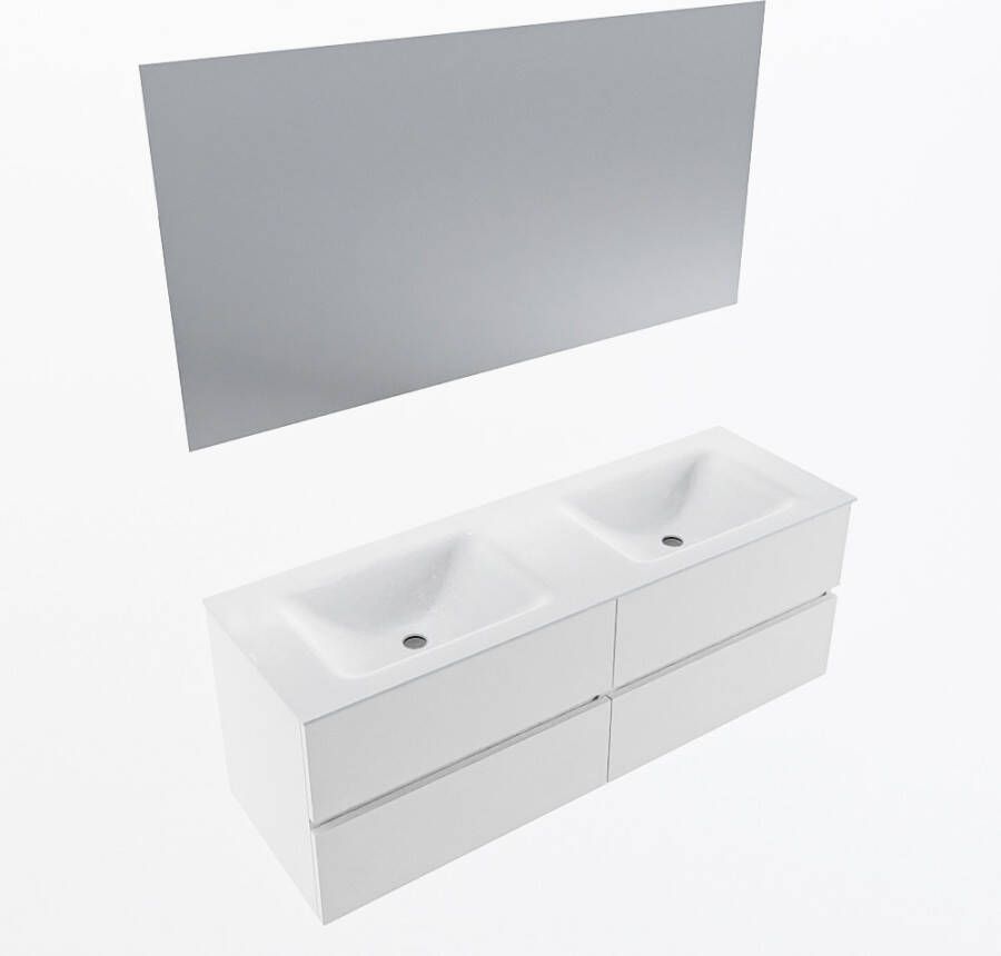 Mondiaz VICA 140cm badmeubel onderkast Talc 4 lades. Wastafel CLOUD dubbel zonder kraangat kleur Talc.