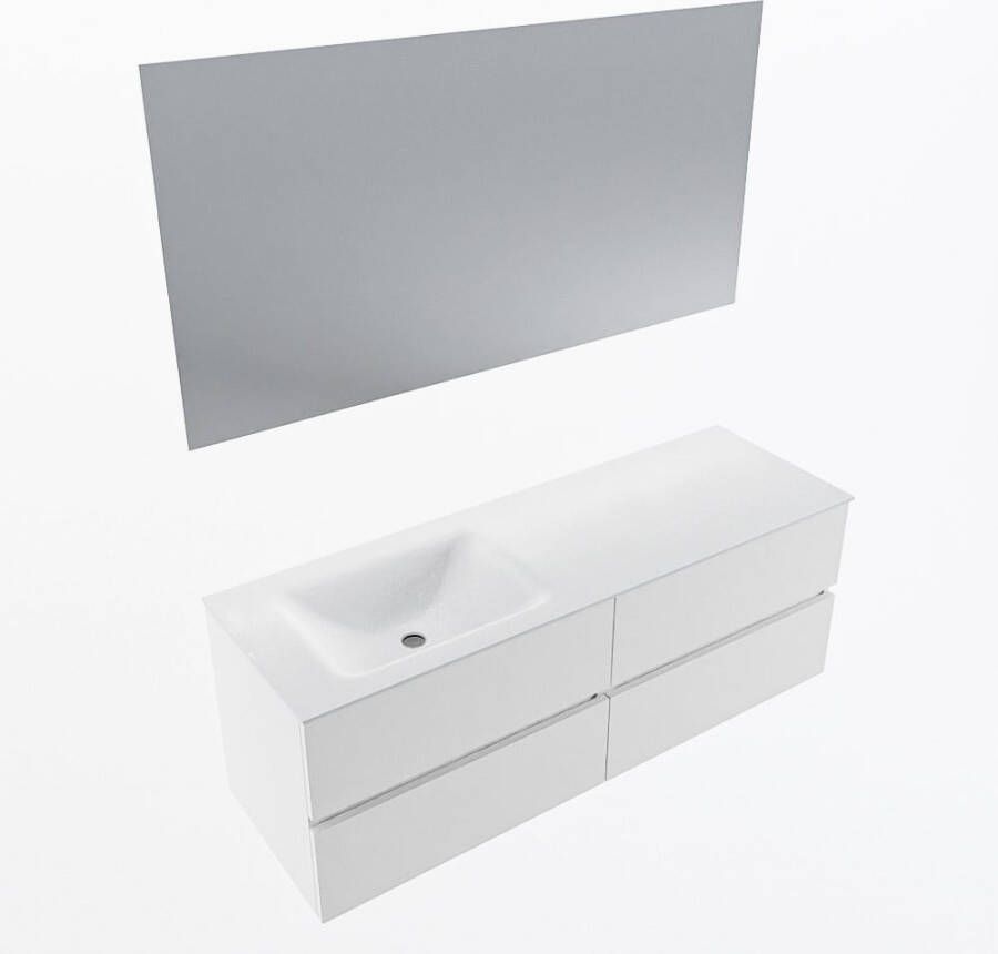 Mondiaz VICA 140cm badmeubel onderkast Talc 4 lades. Wastafel CLOUD links zonder kraangat kleur Talc.