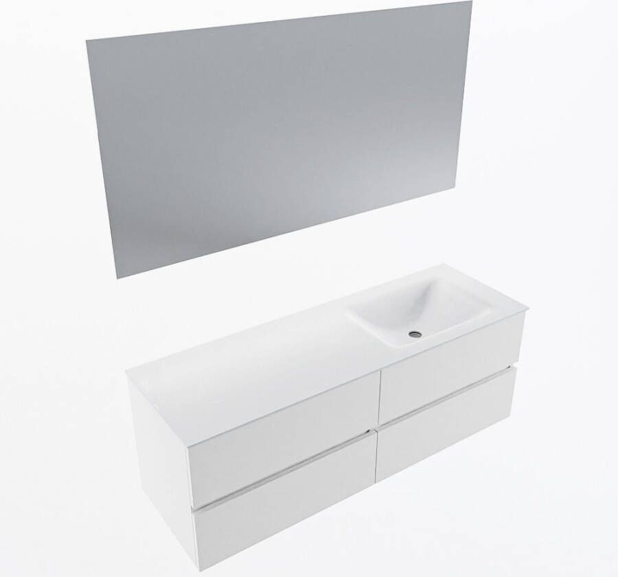 Mondiaz VICA 140cm badmeubel onderkast Talc 4 lades. Wastafel CLOUD rechts zonder kraangat kleur Talc.
