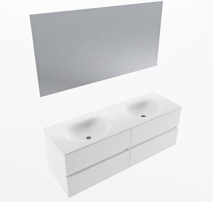 Mondiaz VICA 140cm badmeubel onderkast Talc 4 lades. Wastafel MOON dubbel zonder kraangat kleur Talc.