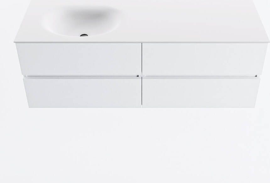 Mondiaz VICA 140cm badmeubel onderkast Talc 4 lades. Wastafel MOON links 1 kraangat kleur Talc.