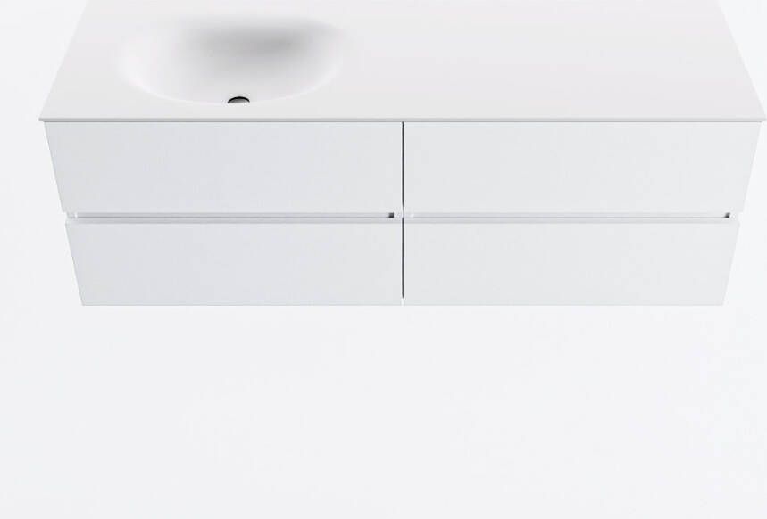 Mondiaz VICA 140cm badmeubel onderkast Talc 4 lades. Wastafel MOON links zonder kraangat kleur Talc.