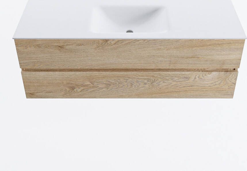 Mondiaz VICA 140cm badmeubel onderkast Washed Oak 2 lades. Wastafel CLOUD midden 1 kraangat kleur Talc.