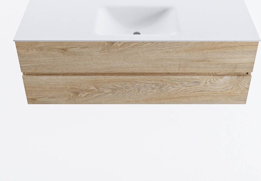 Mondiaz VICA 140cm badmeubel onderkast Washed Oak 2 lades. Wastafel CLOUD midden zonder kraangat kleur Talc.