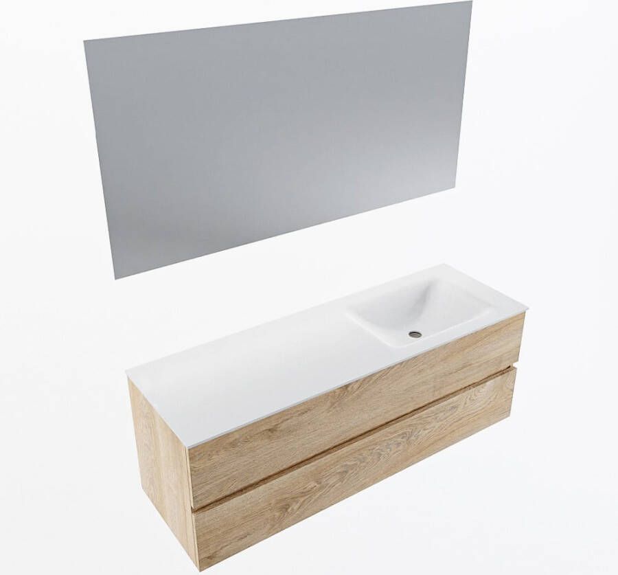 Mondiaz VICA 140cm badmeubel onderkast Washed Oak 2 lades. Wastafel CLOUD rechts 1 kraangat kleur Talc.