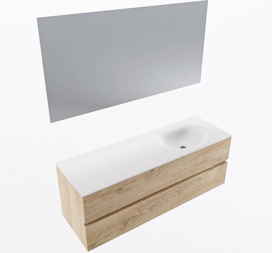 Mondiaz VICA 140cm badmeubel onderkast Washed Oak 2 lades. Wastafel MOON rechts 1 kraangat kleur Talc.