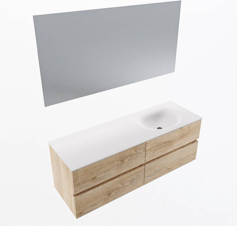 Mondiaz VICA 140cm badmeubel onderkast Washed Oak 4 lades. Wastafel MOON rechts 1 kraangat kleur Talc.