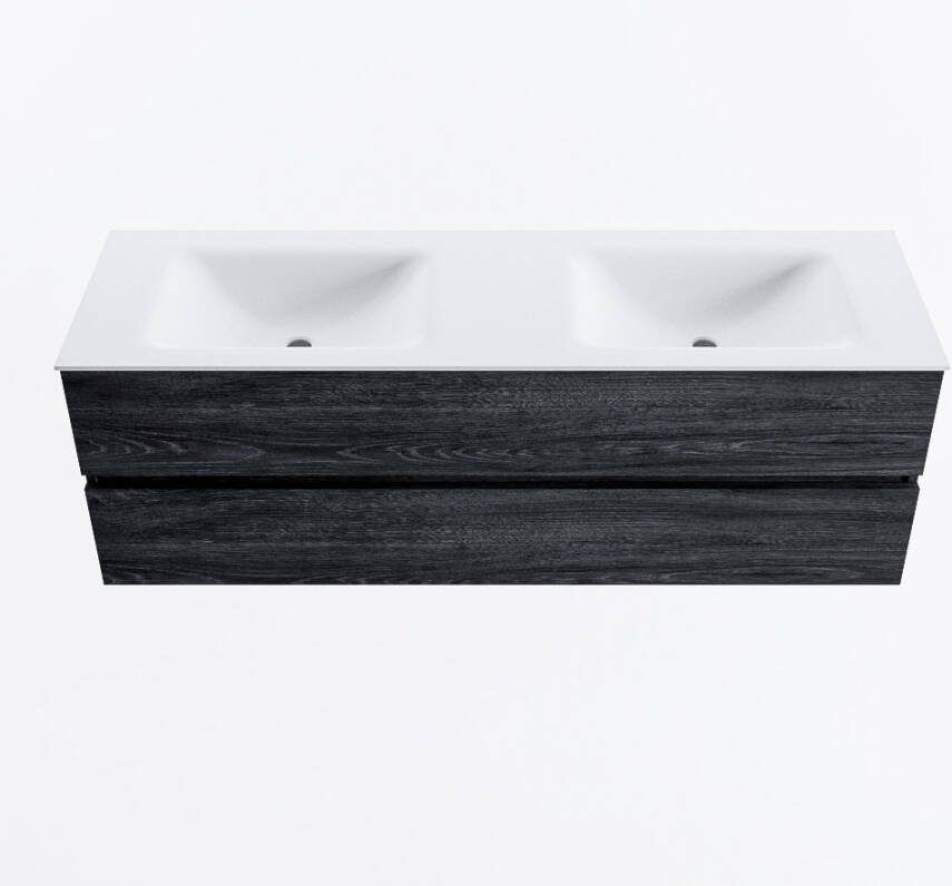 Mondiaz VICA 150cm badmeubel onderkast Antracite 2 lades. Wastafel CLOUD dubbel 2 kraangaten kleur Talc.