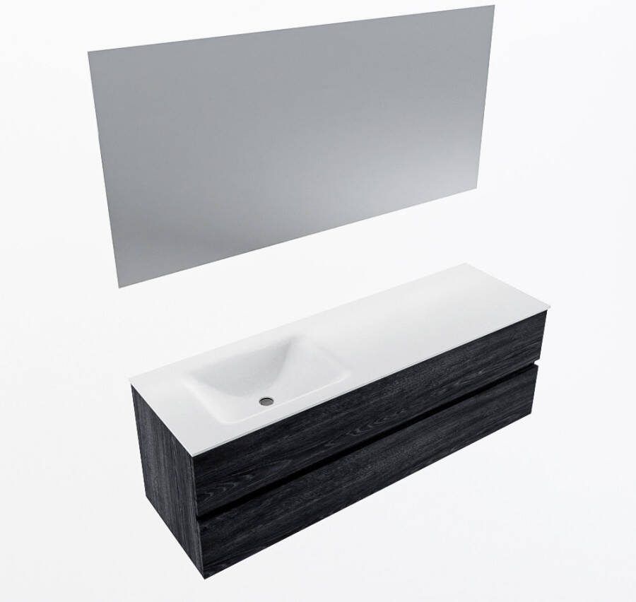 Mondiaz VICA 150cm badmeubel onderkast Antracite 2 lades. Wastafel CLOUD links 1 kraangat kleur Talc.