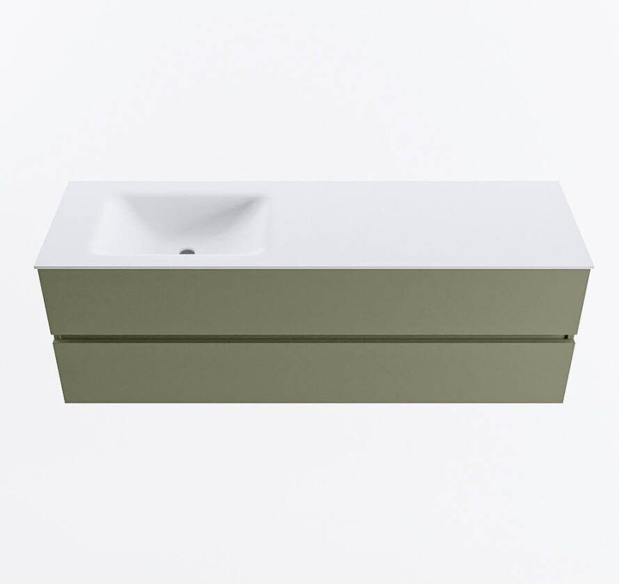 Mondiaz VICA 150cm badmeubel onderkast Army 2 lades. Wastafel CLOUD links 1 kraangat kleur Talc.